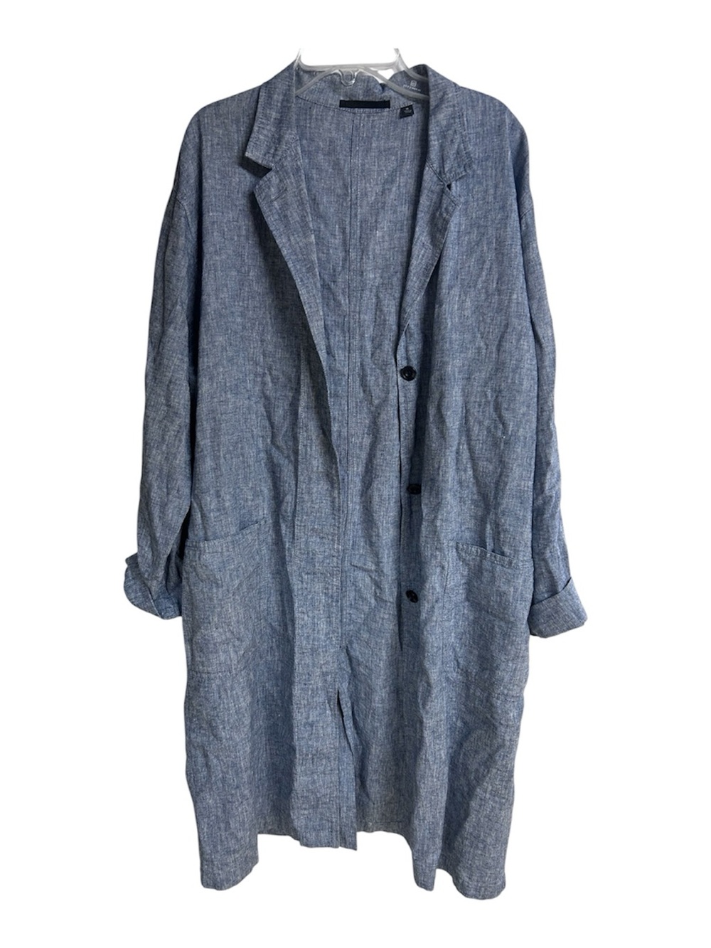Uniqlo Light Blue Linen-Blend Longline Jacket Coat M